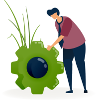 Grafik einer Person, die an einem Zahnrad dreht als Synonym für Website Optimierung