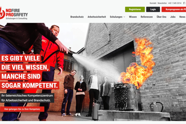 Screenshot der Website von NoFire