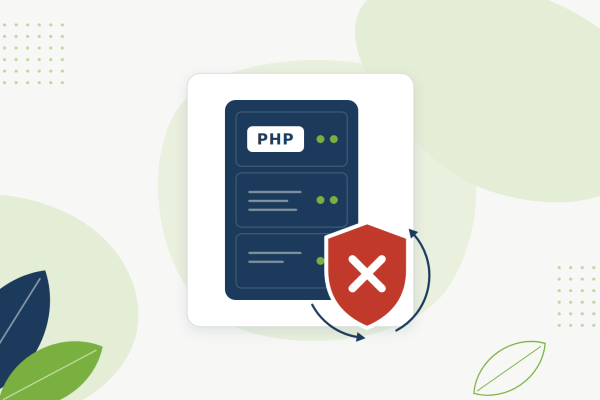 Server mit der Beschriftung PHP Sicherheitslücke und einem roten Schild
