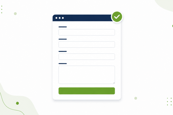 Kontaktformular optimieren: Vereinfachte Grafik eines Browserfensters mit Kontaktformular, beschrifteten Eingabefeldern und CTA-Button