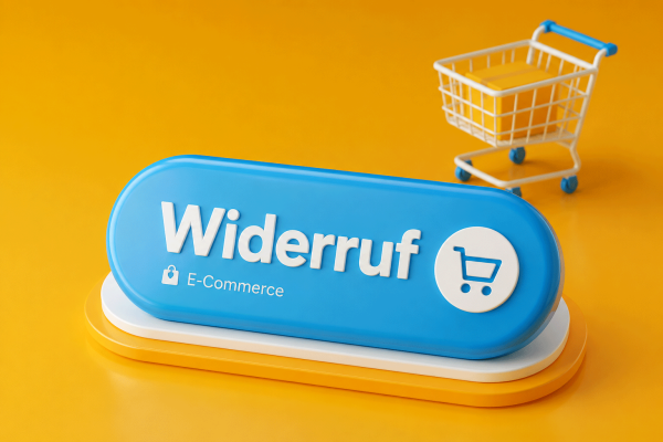 Grafik eines Widerruf-Button vor einem Einkaufswagen