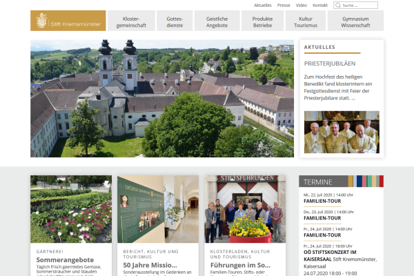 Stift Kremsmünster Joomla Webseite Screenshot